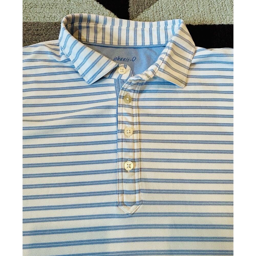 johnnie-O Light Blue and White Striped Polo